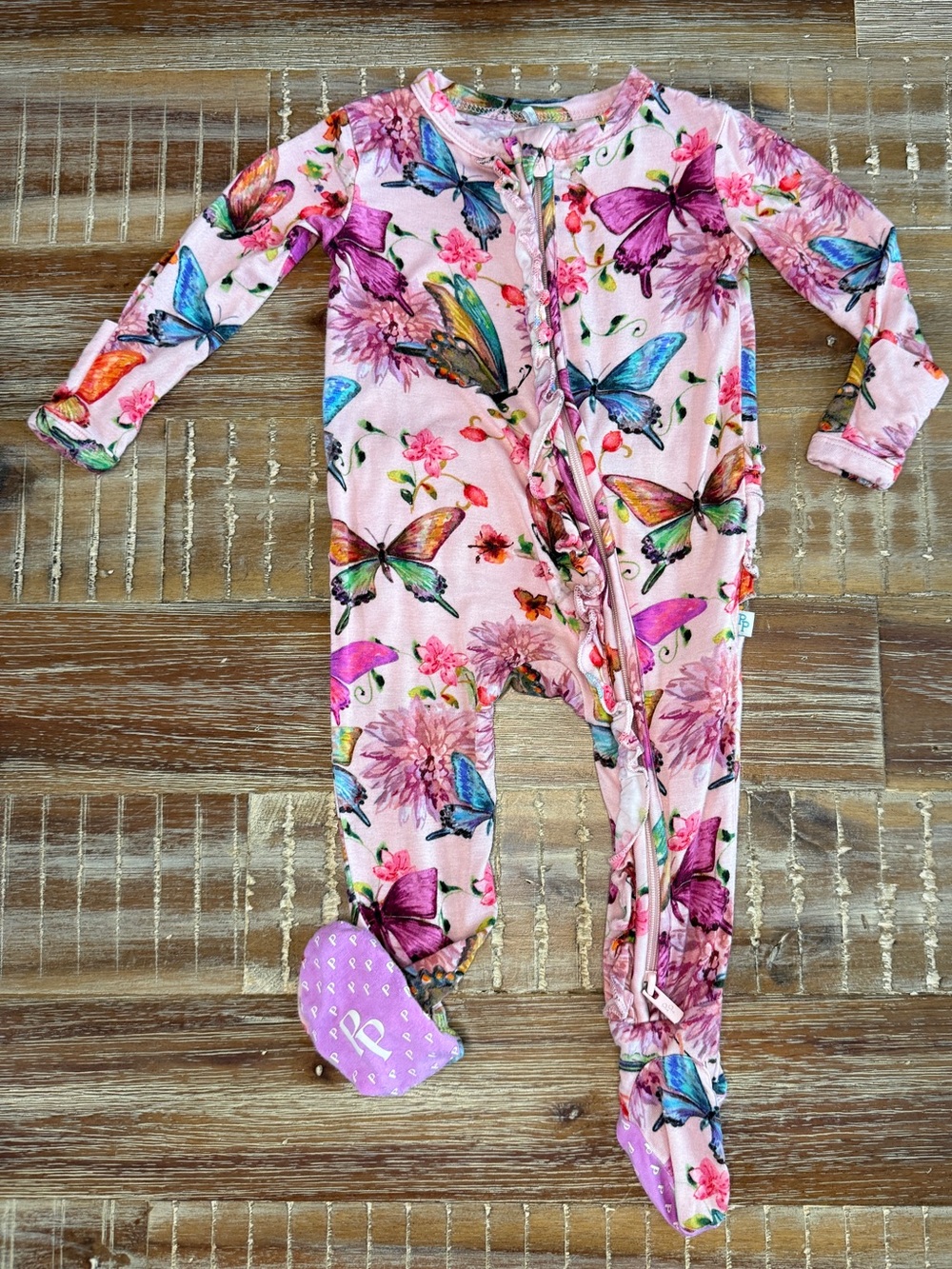Posh Peanut Baby Girl Ruffle Butt Bamboo 2 way zipper Pajama Footie Zippy 0-3m
